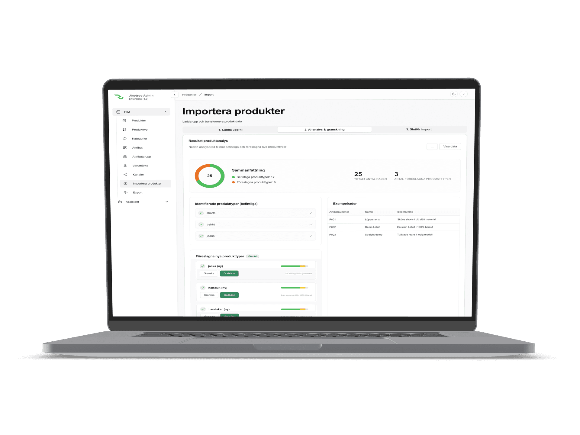 Jinoteco | PIM - Produktinformation på steroider med AI - demo bild på dator och mobil.